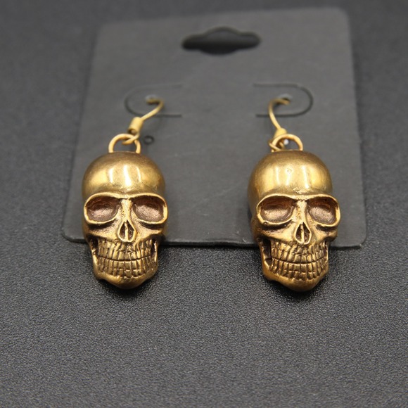 Jewelry - Gold Tone Skull Earrings Dangle Drop Gothic Punk Halloween Women's Jewelry